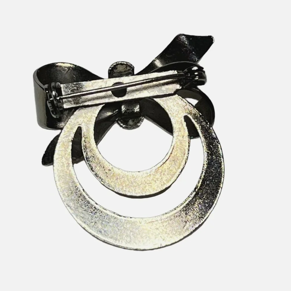 Vintage Silver-Tone Brooch Double Wreath with Bow